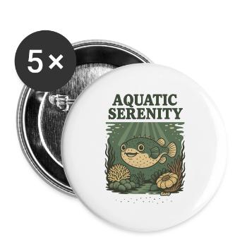 Wasser-Serenity-Kugelfisch - Buttons groß 56 mm (5er Pack) - Weiß - Vorne