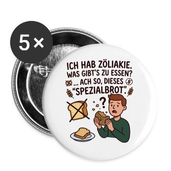 Zöliakie Brot Humor glutenfrei Spruch - Buttons groß 56 mm (5er Pack) - Weiß - Vorne