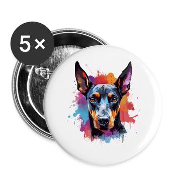 Lebendiges Dobermann-Splash-Porträt - Buttons groß 56 mm (5er Pack) - Weiß - Vorne