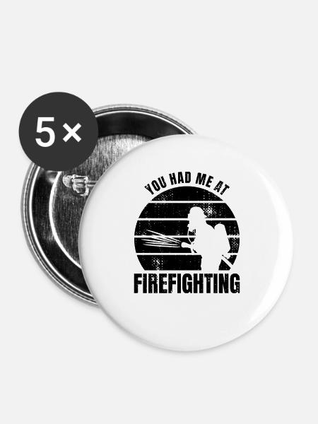 Feuerwehrmann Witz - Buttons groß 56 mm (5er Pack) - Weiß