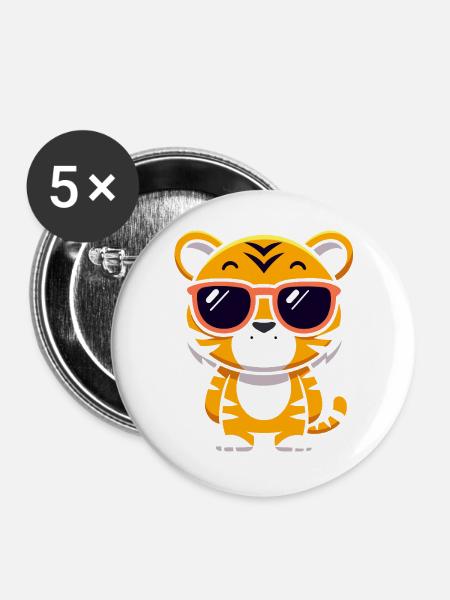 Tiger-Cartoon-Sonnenbrillen - Buttons groß 56 mm (5er Pack) - Weiß