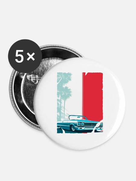 Palmen Retro Cabrio Cholo - Buttons groß 56 mm (5er Pack) - Weiß