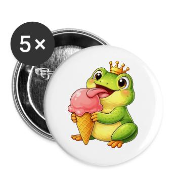 Süßer Frosch König mit Eis - Buttons groß 56 mm (5er Pack) - Weiß - Vorne