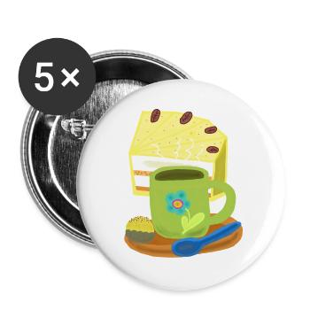 Cake, Cake, Coffee, Coffee Mug, Birthday - Buttons large 2.2''/56 mm (5-pack) - white - Front