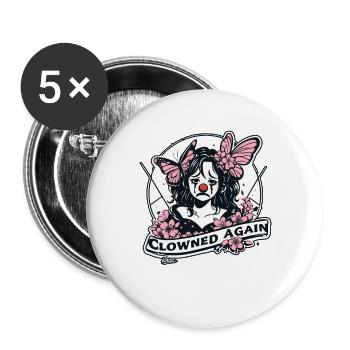 Clown-Kunst wieder Clown-Kunst - Buttons groß 56 mm (5er Pack) - Weiß - Vorne