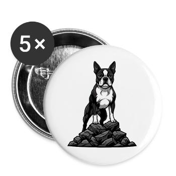 Boston Terrier Dog on Rock Tuxedo Portrait - Buttons large 2.2''/56 mm (5-pack) - white - Front