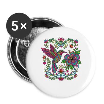 Flowers Alebrije Hummingbird Mexican - Buttons large 2.2''/56 mm (5-pack) - white - Front