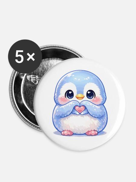 Zarter Pinguin Herzfreund - Buttons groß 56 mm (5er Pack) - Weiß