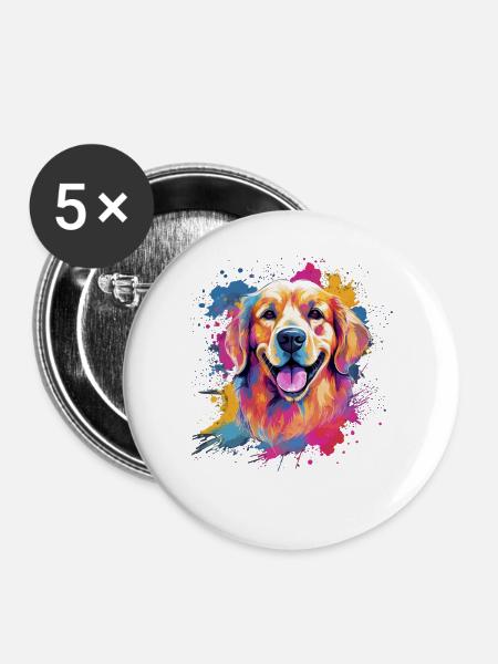 Splash Art Golden Retriever - Buttons groß 56 mm (5er Pack) - Weiß