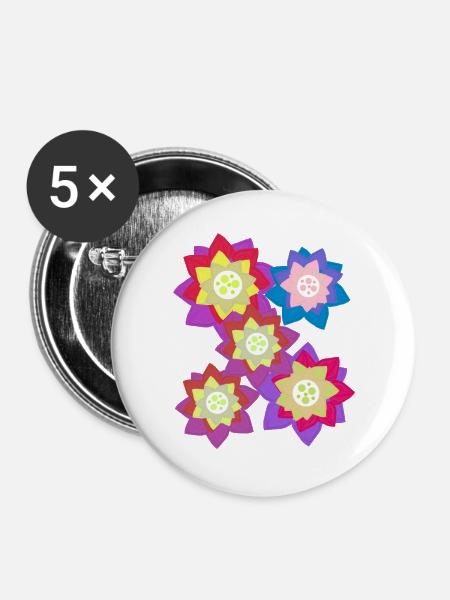 Blume Blumen Blütenmandala - Buttons groß 56 mm (5er Pack) - Weiß