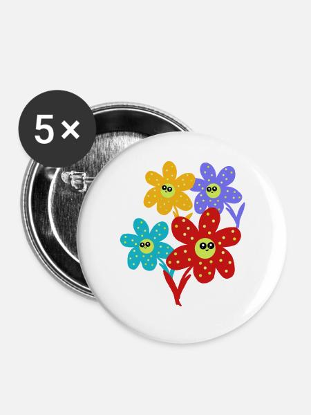 Fröhliche Blumen-Lächeln Blume Retro - Buttons groß 56 mm (5er Pack) - Weiß