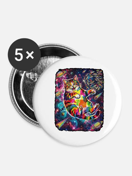 Lustige Katze Weltraum - Buttons groß 56 mm (5er Pack) - Weiß