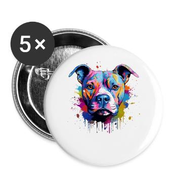 Splash Art Pitbull Dog Colorful - Buttons large 2.2''/56 mm (5-pack) - white - Front