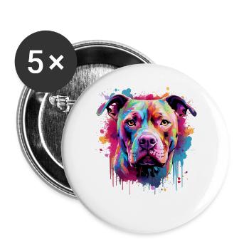 Art éclaboussuré de Pitbull Dog Coloré - Lot de 5 grands badges (56 mm) - blanc - Devant