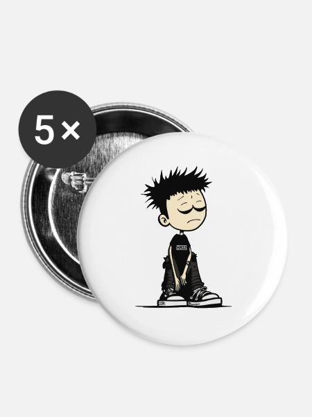 Verschlafenes Emo-Kinder-Cartoon-Tee - Buttons groß 56 mm (5er Pack) - Weiß