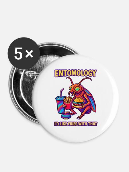 Entomology Fries Bug Tee - Buttons groß 56 mm (5er Pack) - Weiß