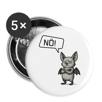Nö! Fledermaus – Lustiges Design für Sturköpfe - Buttons groß 56 mm (5er Pack) - Weiß - Vorne