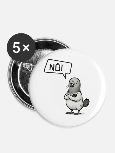 Sture Nö! Taube – Lustiges Statement Design - Buttons groß 56 mm (5er Pack) - Weiß