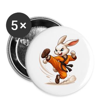 Hase Kung Fu Karate Ninja Fun Design - Buttons groß 56 mm (5er Pack) - Weiß - Vorne