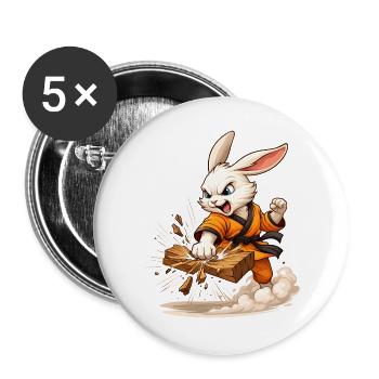 Strong motif with fighting rabbit in karate style - Buttons large 2.2''/56 mm (5-pack) - white - Front
