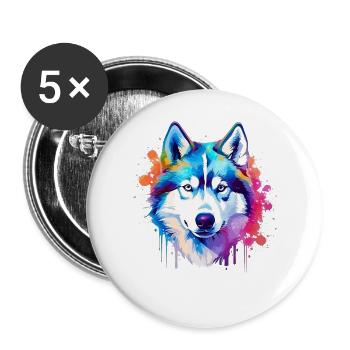 Colorful Husky Dog Splash Art - Buttons large 2.2''/56 mm (5-pack) - white - Front
