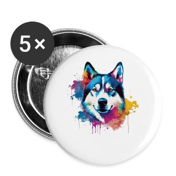 Bunter Husky Splash Art Hund - Buttons groß 56 mm (5er Pack) - Weiß - Vorne