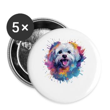 Colorful Maltese Splash Art Dog - Buttons large 2.2''/56 mm (5-pack) - white - Front