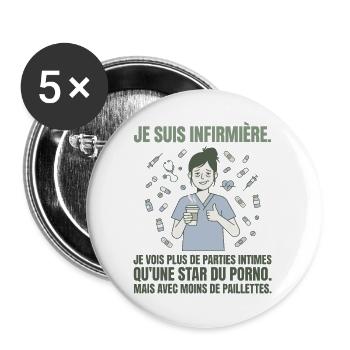 Infirmière Humour Noir Sans Paillettes - Buttons groß 56 mm (5er Pack) - Weiß - Vorne