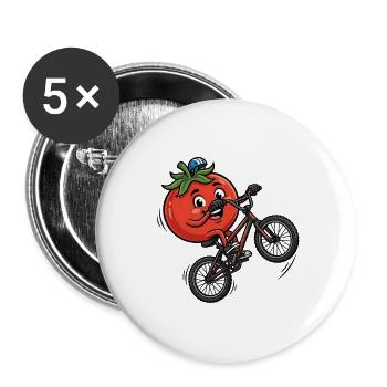 Funny Tomato Bicycle Cycling Cartoon - Buttons large 2.2''/56 mm (5-pack) - white - Front