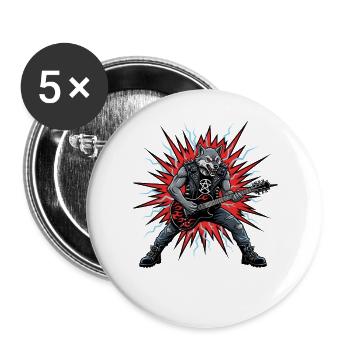 Heavy Metal Rock Musik Wolf Musiker Band Festival - Buttons groß 56 mm (5er Pack) - Weiß - Vorne