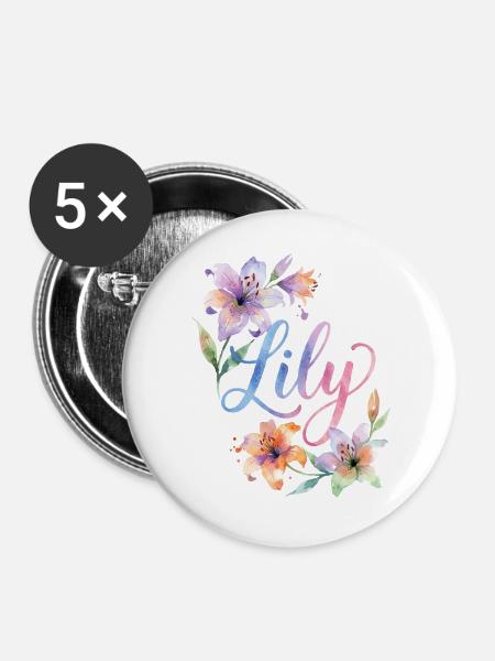 Lily Aquarellblüten - Buttons groß 56 mm (5er Pack) - Weiß