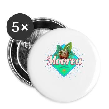 Moorea Französisch-Polynesien Insel Souvenir - Buttons groß 56 mm (5er Pack) - Weiß - Vorne