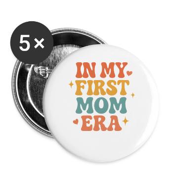 First Mother's Day Mom Gift Idea Family Groovy - Buttons large 2.2''/56 mm (5-pack) - white - Front