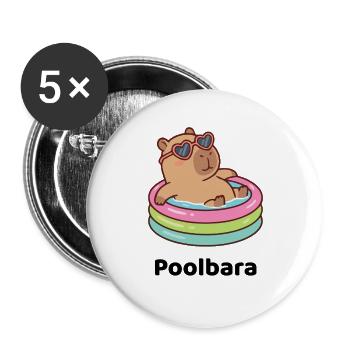 Bärchen/Capybara im Planschring mit Sonnenbrille - Buttons groß 56 mm (5er Pack) - Weiß - Vorne