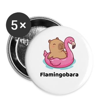 Kuscheltier auf rosa Flamingo - capybara - Buttons groß 56 mm (5er Pack) - Weiß - Vorne