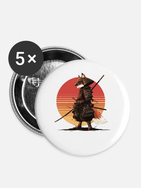 Samurai-Fuchs bei Sonnenuntergang - Buttons groß 56 mm (5er Pack) - Weiß
