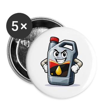 Cartoon Motoröldose - Buttons groß 56 mm (5er Pack) - Weiß - Vorne