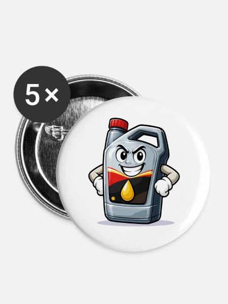 Cartoon Motoröldose - Buttons groß 56 mm (5er Pack) - Weiß