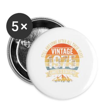 Jahrgang 1975 Retro Geburtstags Design  - Buttons groß 56 mm (5er Pack) - Weiß - Vorne