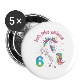 6th Birthday Unicorn Girl I'm already 6 - Buttons large 2.2''/56 mm (5-pack) - white - Front