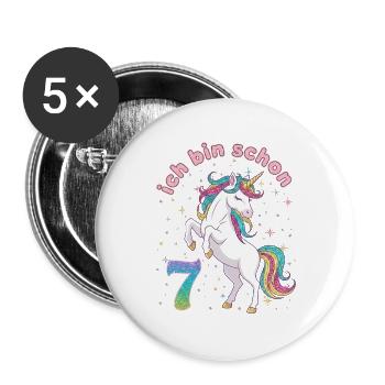 7th Birthday Unicorn Girl I'm already 7 - Buttons large 2.2''/56 mm (5-pack) - white - Front