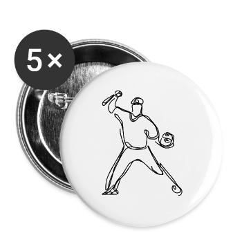 Baseballer Zeichnung - Buttons groß 56 mm (5er Pack) - Weiß - Vorne