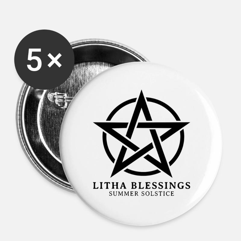 Litha Pagan Solstice d’été Midsommar - Lot de 5 grands badges (56 mm) - blanc