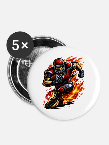 Flammender Footballläufer - Buttons groß 56 mm (5er Pack) - Weiß