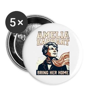 Amelia Earhart – Bring Her Home - Buttons large 2.2''/56 mm (5-pack) - white - Front