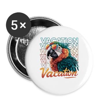 Papagei Urlaub Abenteuer mit Sommerbrille - Buttons groß 56 mm (5er Pack) - Weiß - Vorne