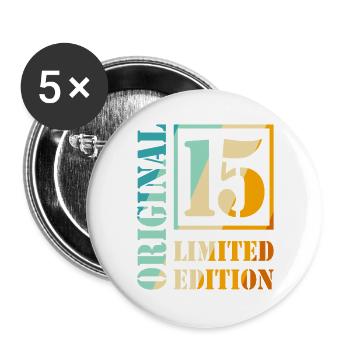 15. Geburtstag Junge Mädchen Teenager Level 15 - Buttons groß 56 mm (5er Pack) - Weiß - Vorne