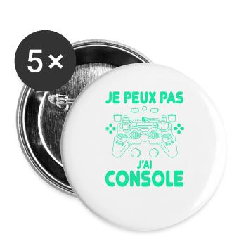 Je peux pas j’ai console humour gamer futuriste - Lot de 5 grands badges (56 mm) - blanc - Devant