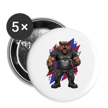 Heavy Metal Rocker Bear Chanteur Chant Rock Chant Rock - Lot de 5 grands badges (56 mm) - blanc - Devant
