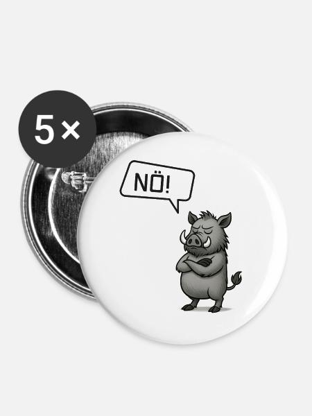Nö! Wildschwein – Bockiger Keiler Statement - Buttons groß 56 mm (5er Pack) - Weiß